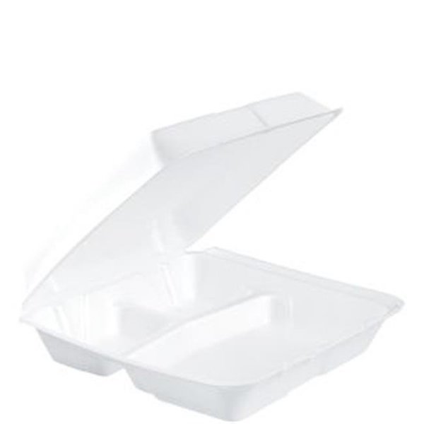 Dart Dart 95HT3R CPC 3-Compartment Container White Hinged Foam Lid - Large; Case of 200 95HT3R  CPC